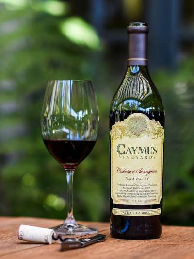 Caymus Cabernet bottle and glass of wine