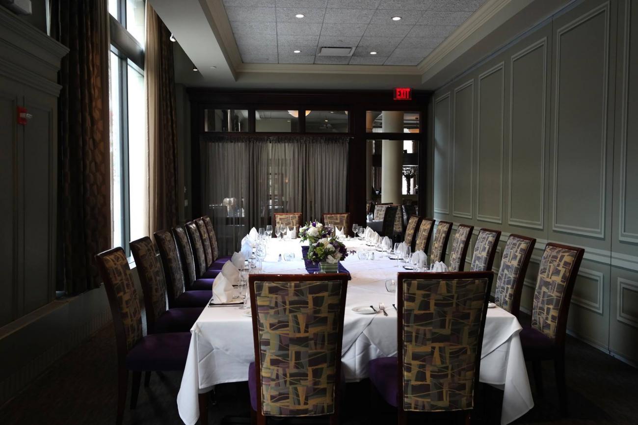 Arlington Room set with a single long table for 20